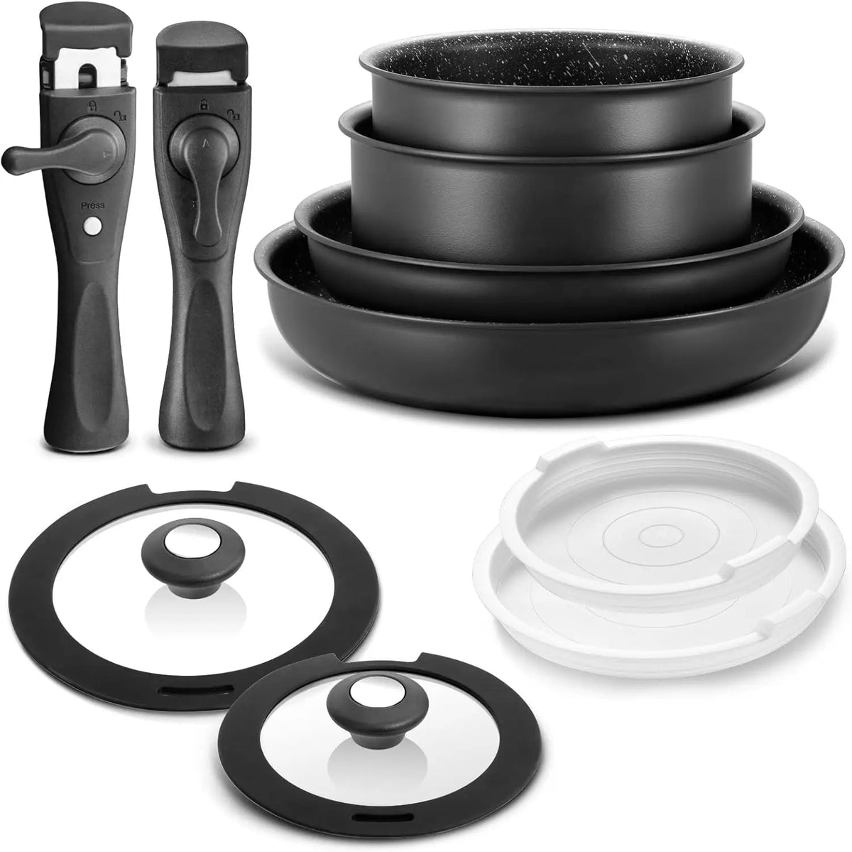 Induction Nonstick Cookware Set with Removable Handles and Stackable Design