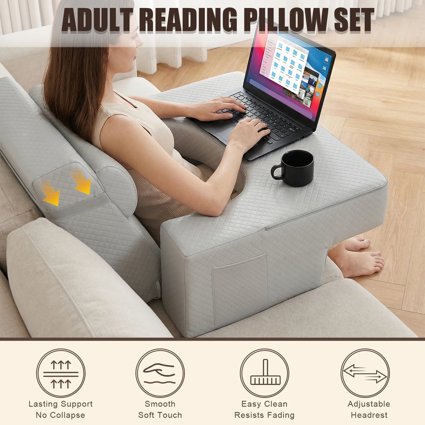 NovaSphere Back Support Pillow With Arms And Pockets For Bed And Sofa