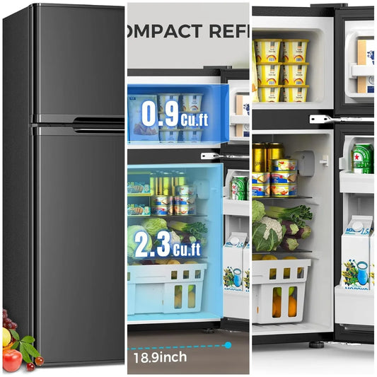 XMSJ Double Door Compact Refrigerator With Freezer For Bedroom