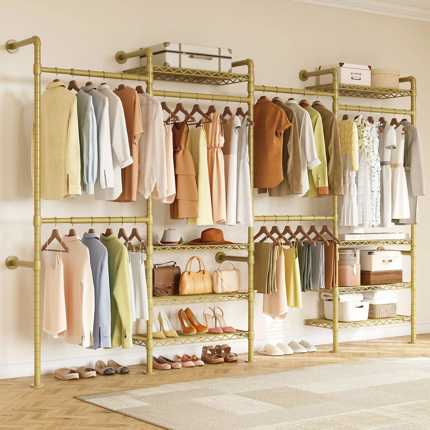 L4 Wall Mounted Industrial Pipe Clothes Rack And Closet Organizer