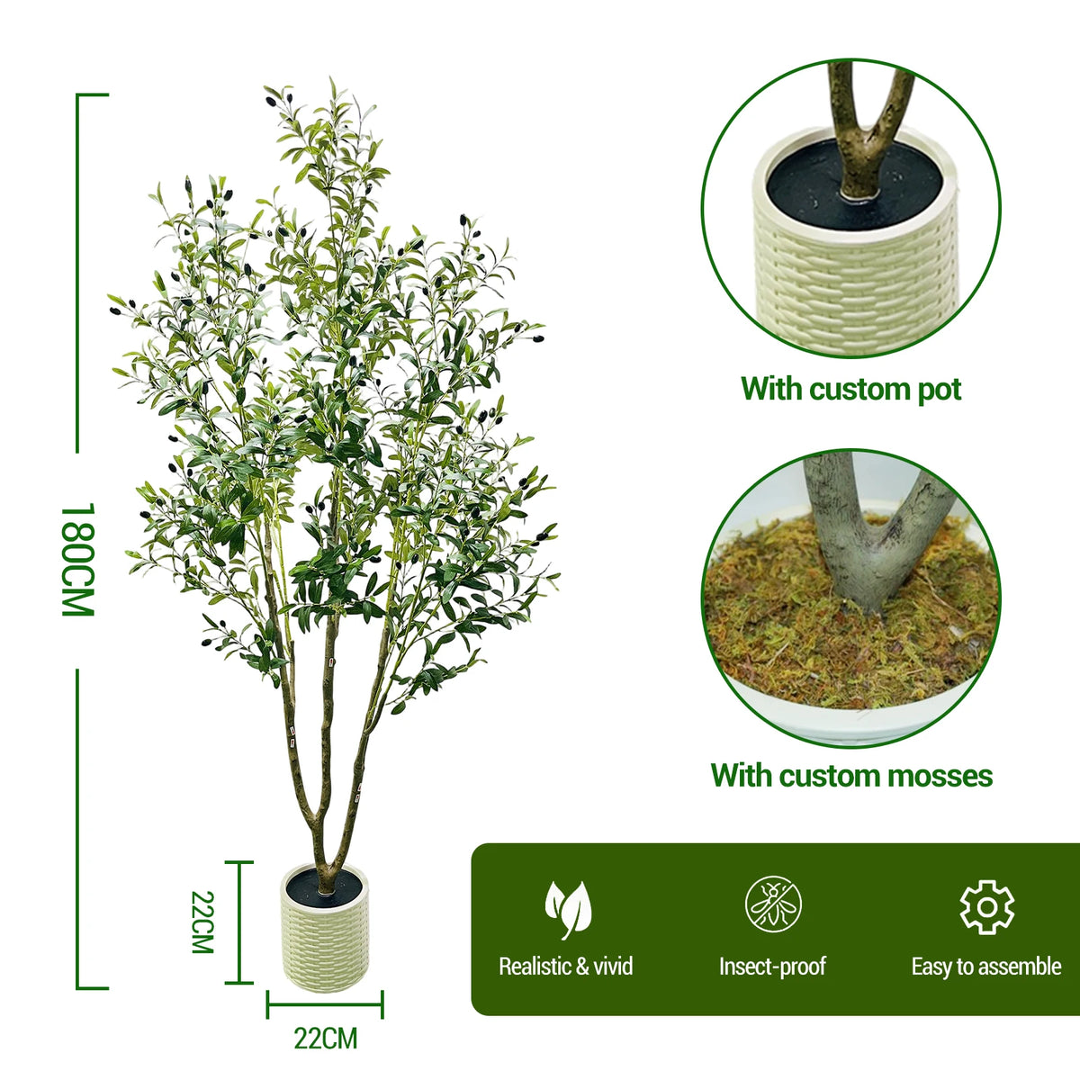 HiMISS Artificial Olive Tree Faux Plant With Realistic Leaves