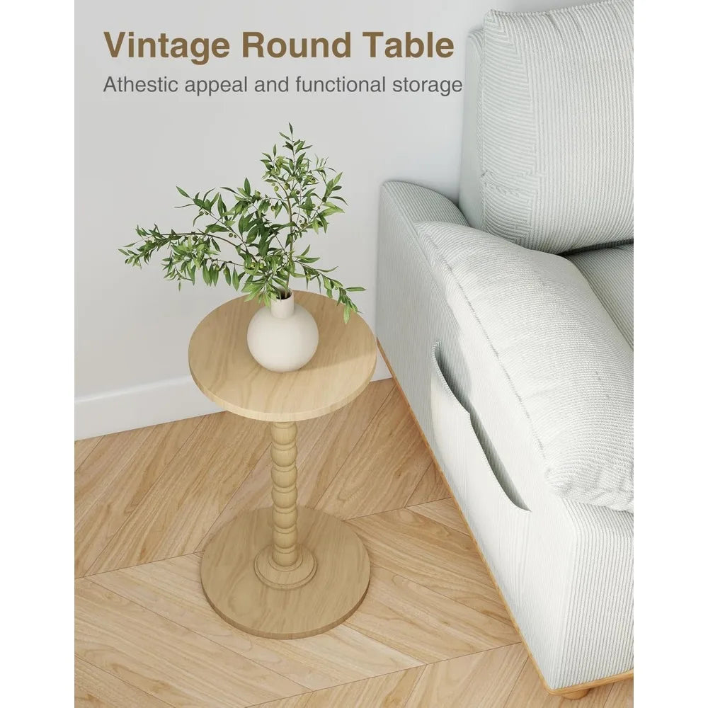NBVCX Small Round Wood Leg Pedestal Side Table Living Room