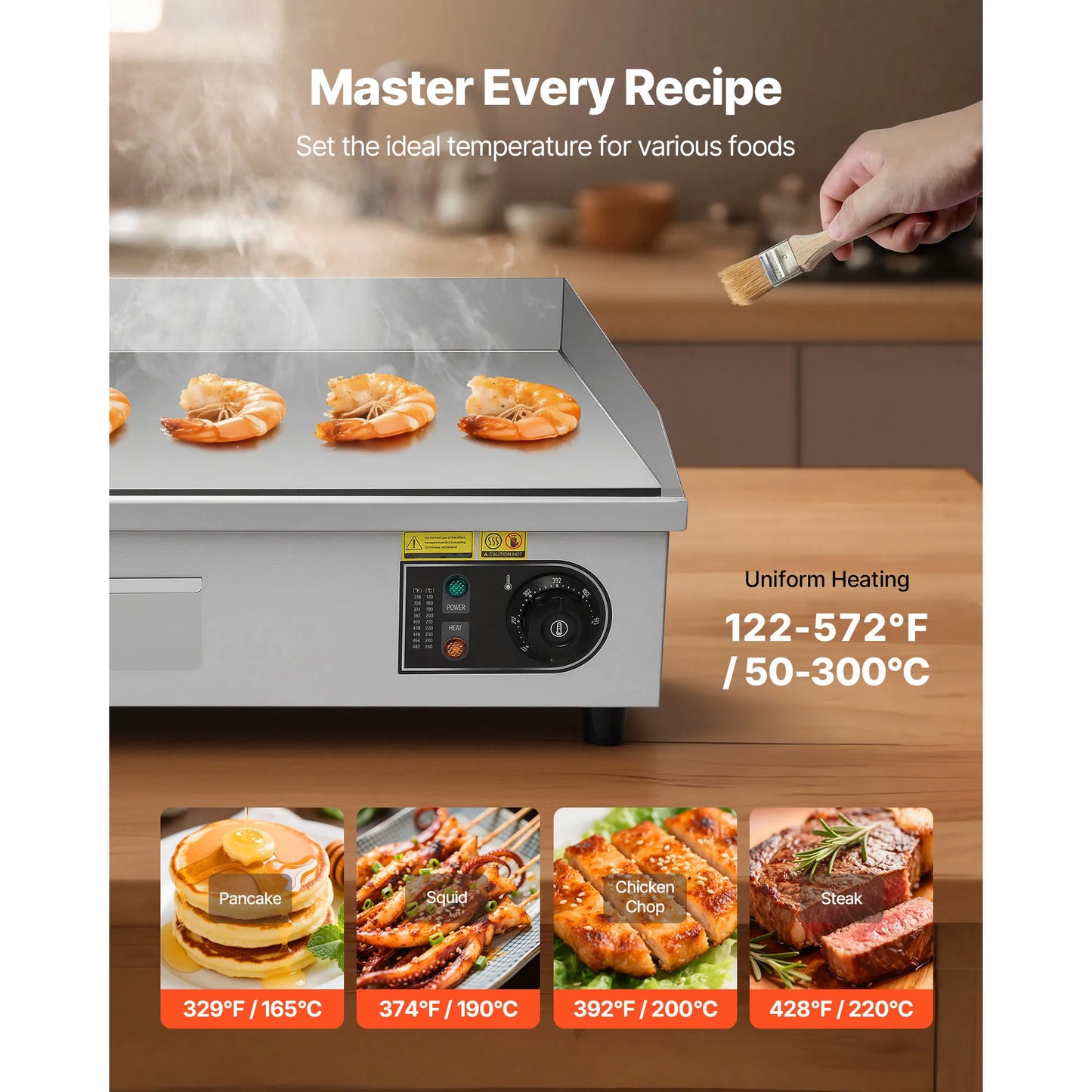 SucceBuy Commercial Electric Griddle 122-570F Stainless Steel Countertop