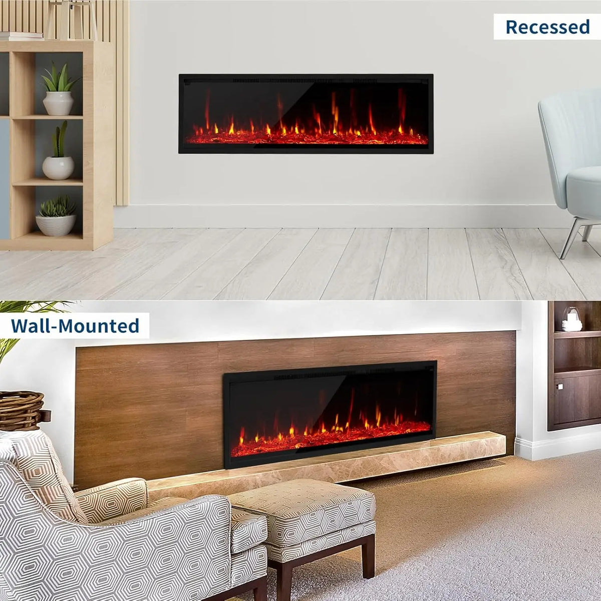 Acekool Wall Mounted Electric Fireplace Heater With Remote Control