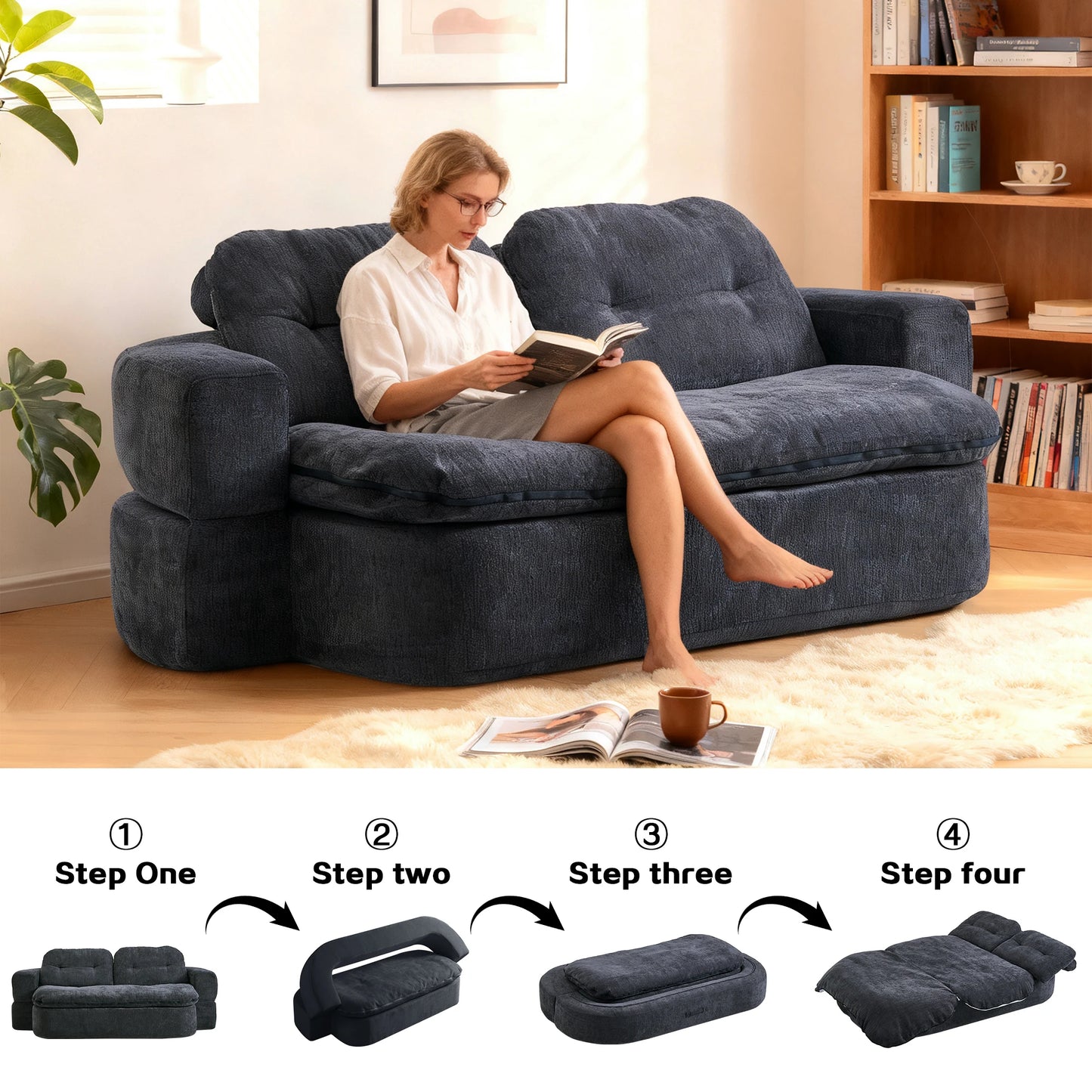Convertible Sleeper Sofa Bed 2in1 Folding Couch For Living Room