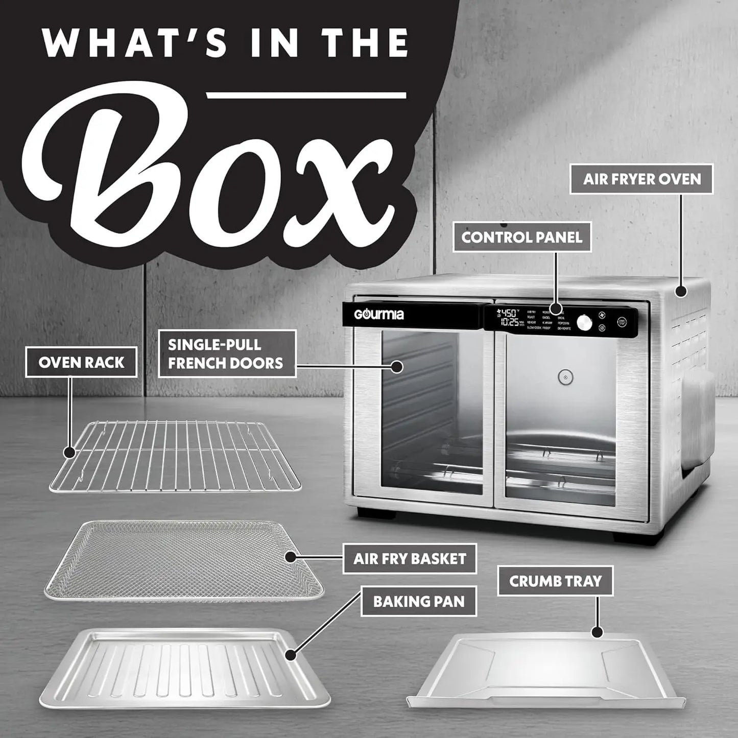XMSJ French Door Air Fryer Oven Large Capacity Convection Toaster FryForce 360
