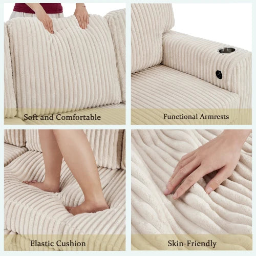 L Shaped Sectional Sofa Bed With USB Charging And Storage