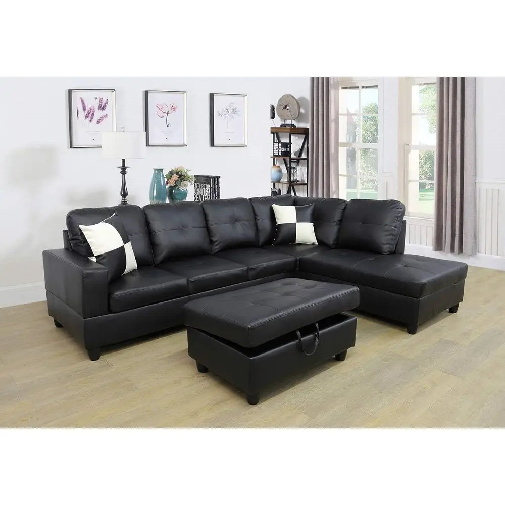 Living Room Sofa Set With L Shape Couch Ottoman Pillows