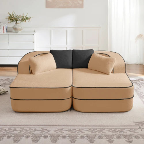 Fluffy Teddy Fabric Sleeper Sofa With Double Chaise Modern