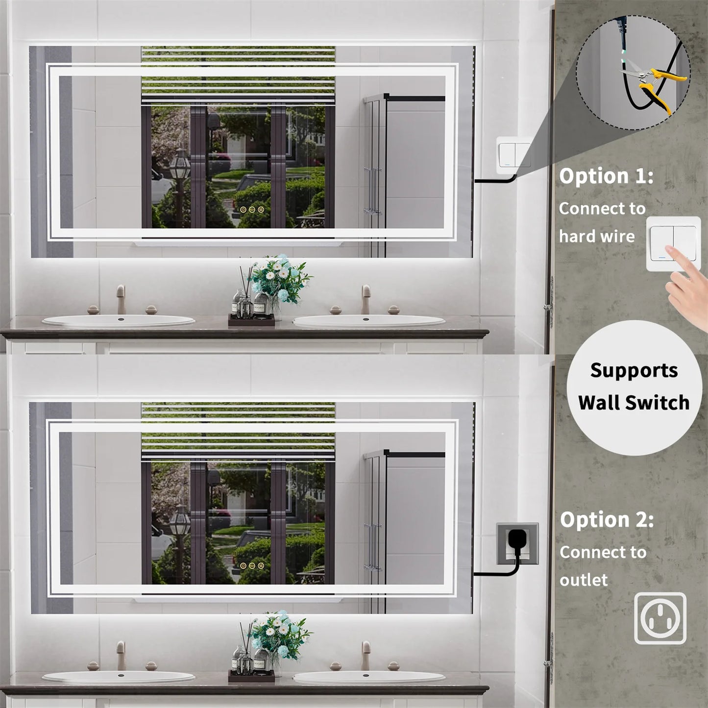 LED Backlit Bathroom Mirror Dual Lights AntiFog Memory Touch Button
