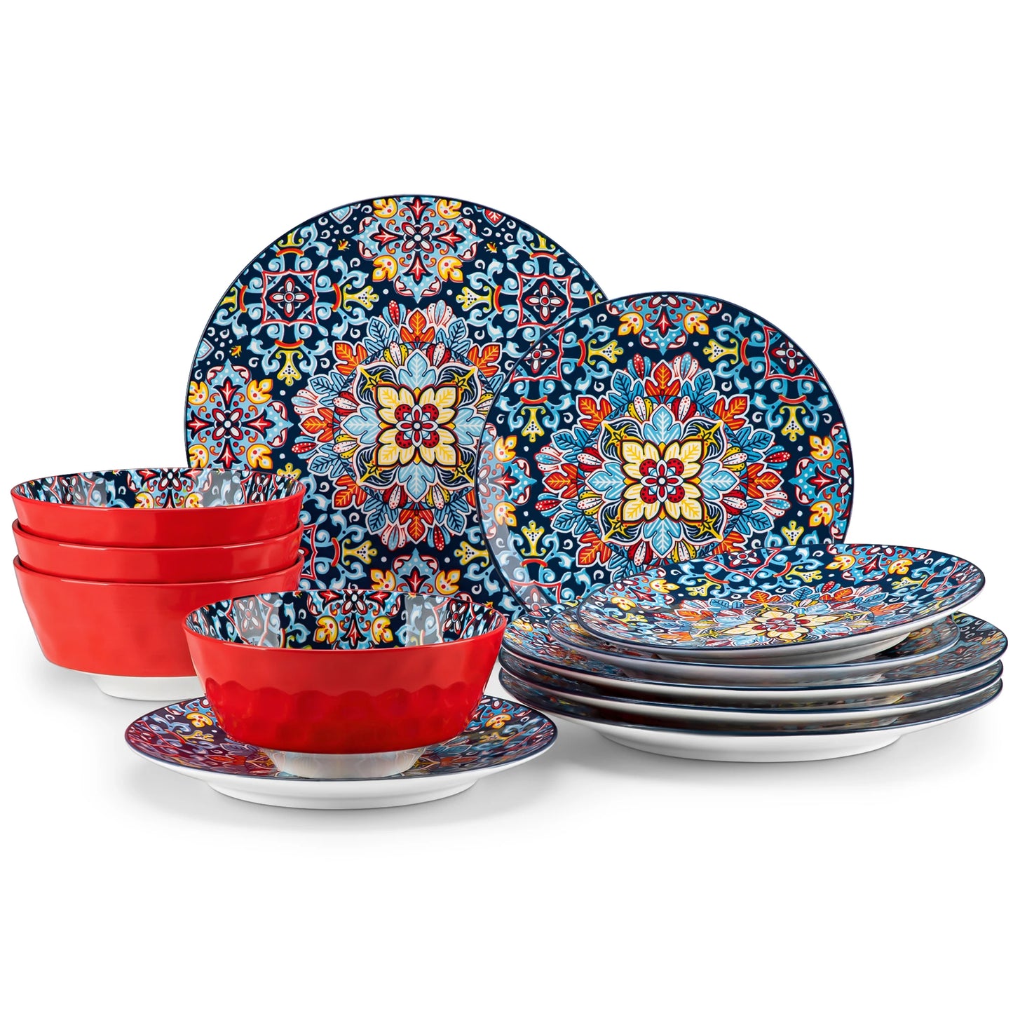 Malacasa Bohemian Ceramic Dinnerware Set With Floral Porcelain Plates