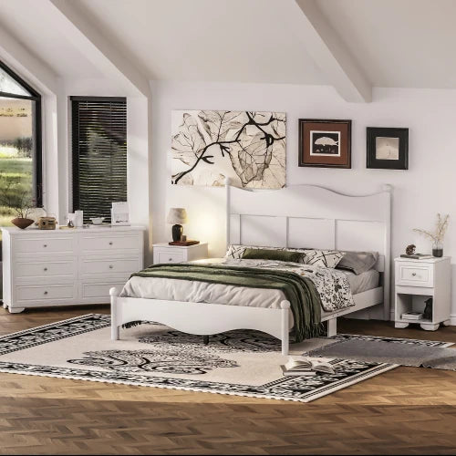 Retro Style 4-Piece Queen Bedroom Set With Storage Nightstand Dresser
