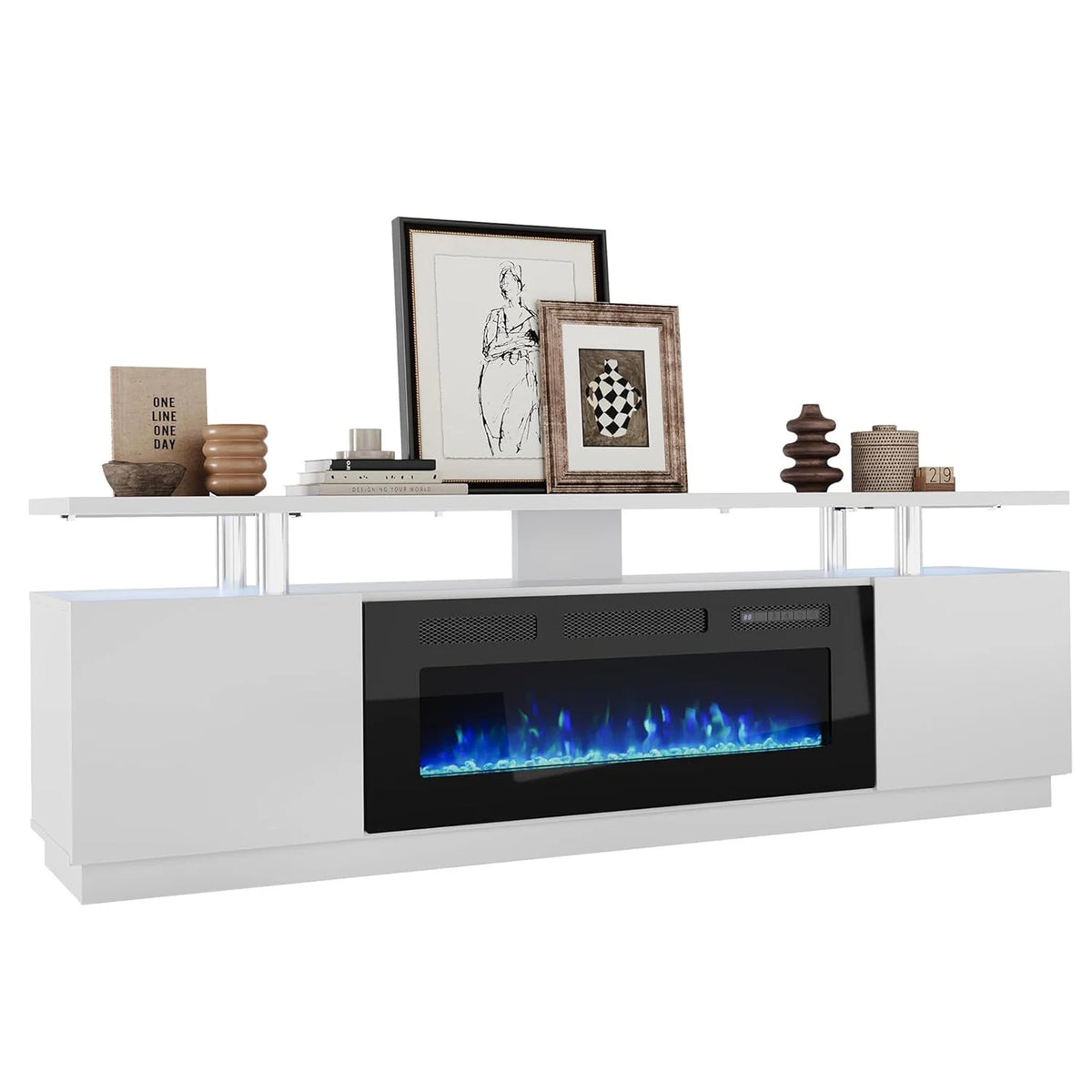 Adoolla Electric Fireplace TV Stand with Heater and LED Lights