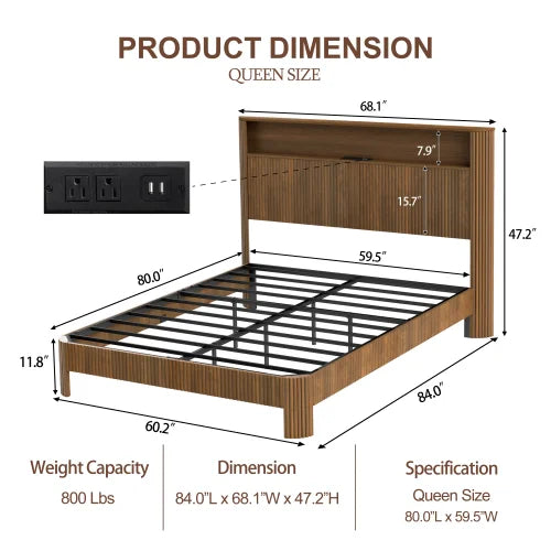 Slatted Bed Frame With Wave Design And Built In Charging Ports