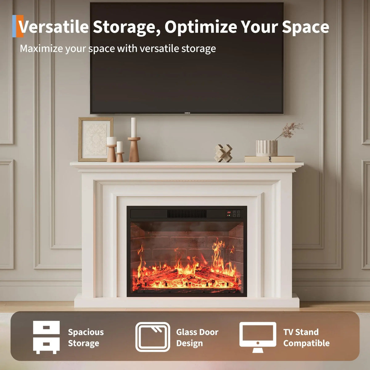 Adoolla Wall Mounted Electric Fireplace Heater With Remote Control
