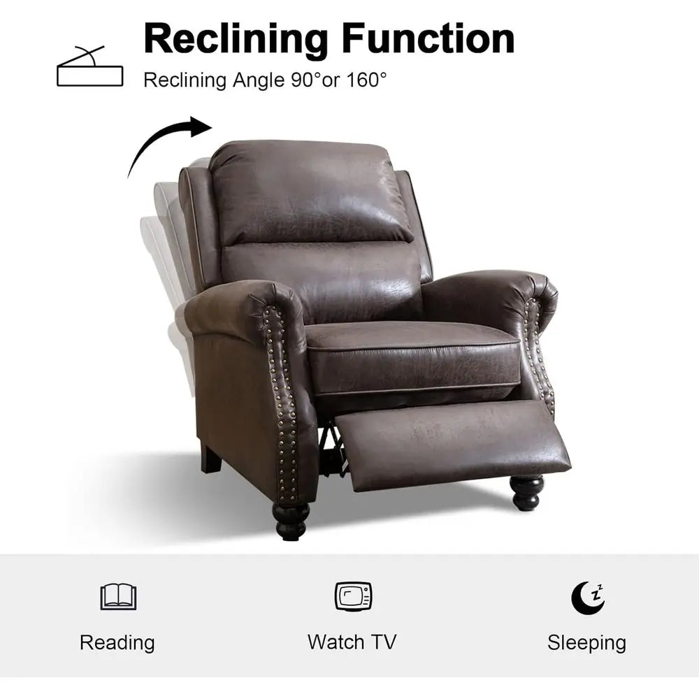 Pushback Recliner Chair PU Leather Armchair Rivet Decor Accent