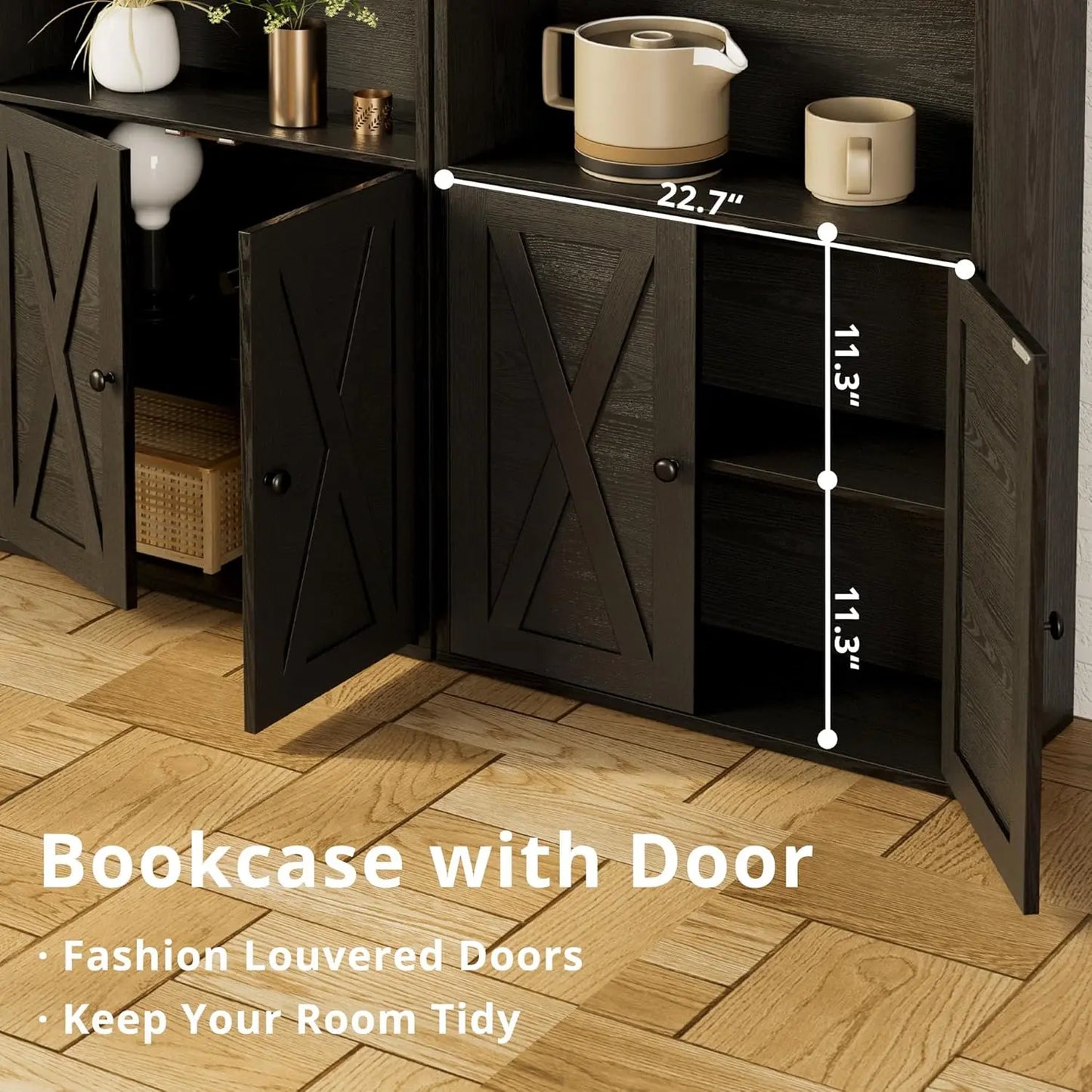 Ironck Industrial Bookcases With Doors Five Shelf Floor Standing