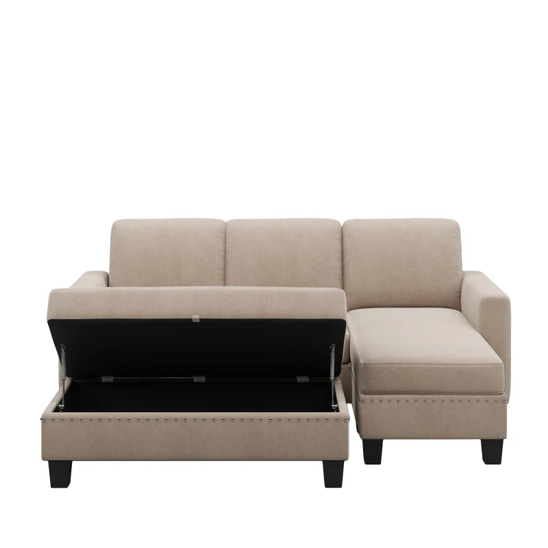 Reversible Sectional Sofa With Storage Chaise Three Piece Set Nailhead Linen