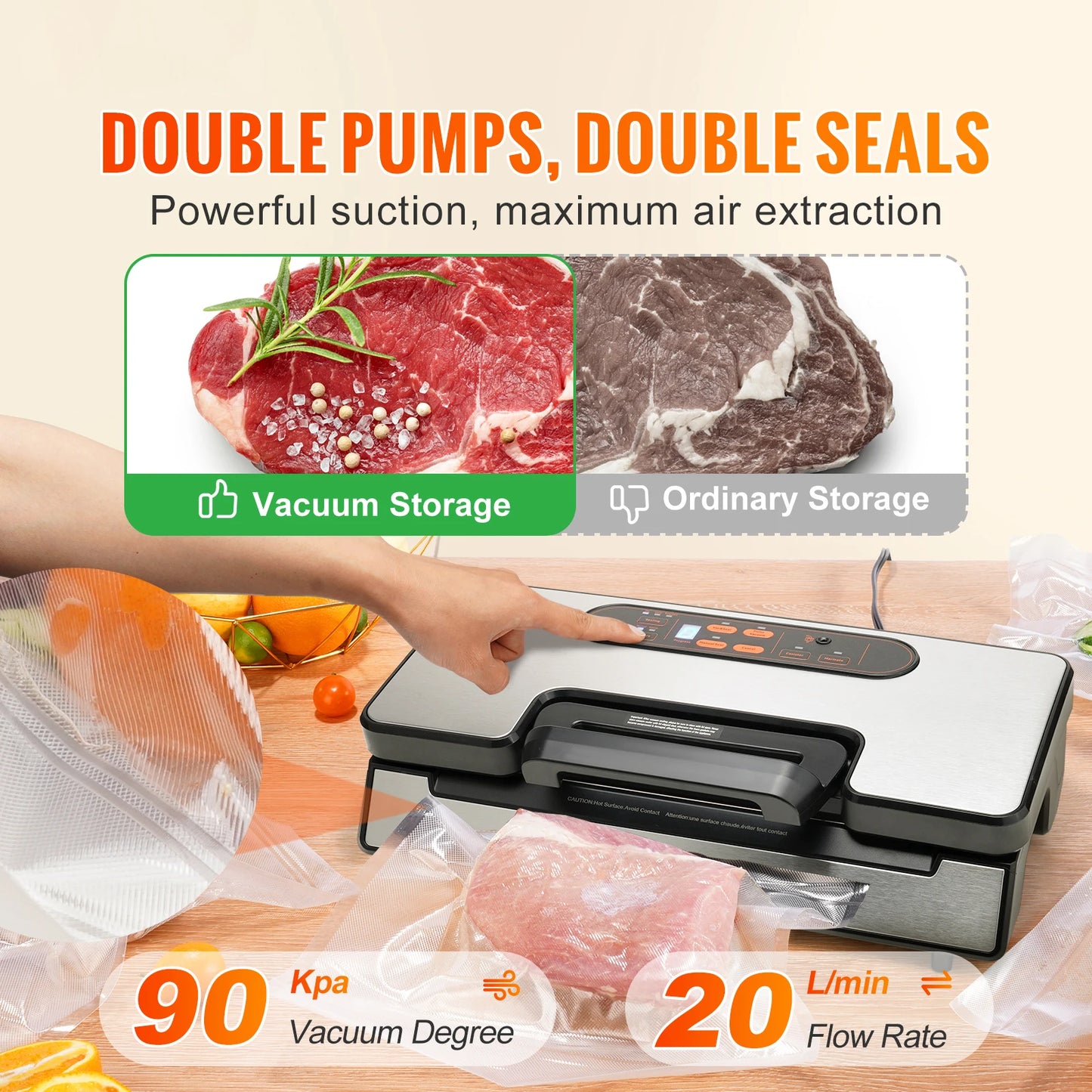 SucceBuy Vacuum Sealer Machine 90KPa 130W With Free 10pcs Vacuum Bags