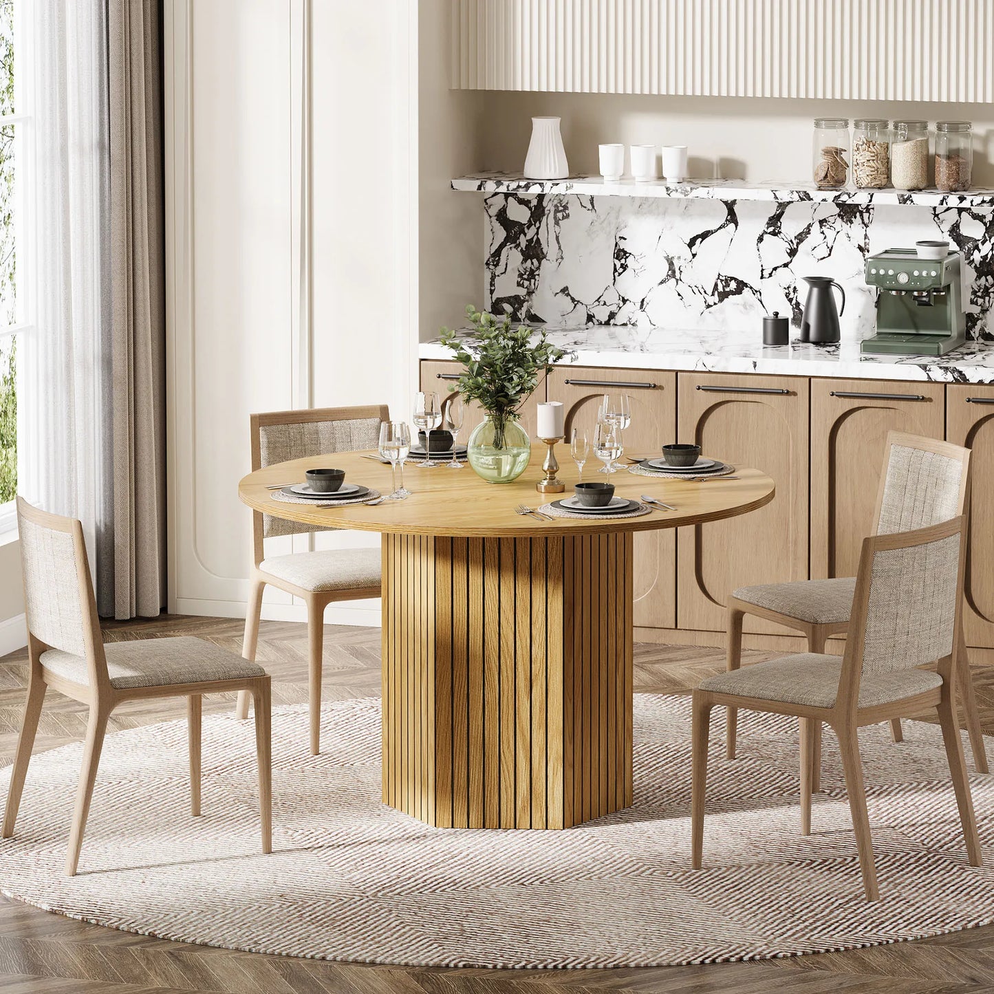 Tribesigns Wood Round Dining Table for Dining Room