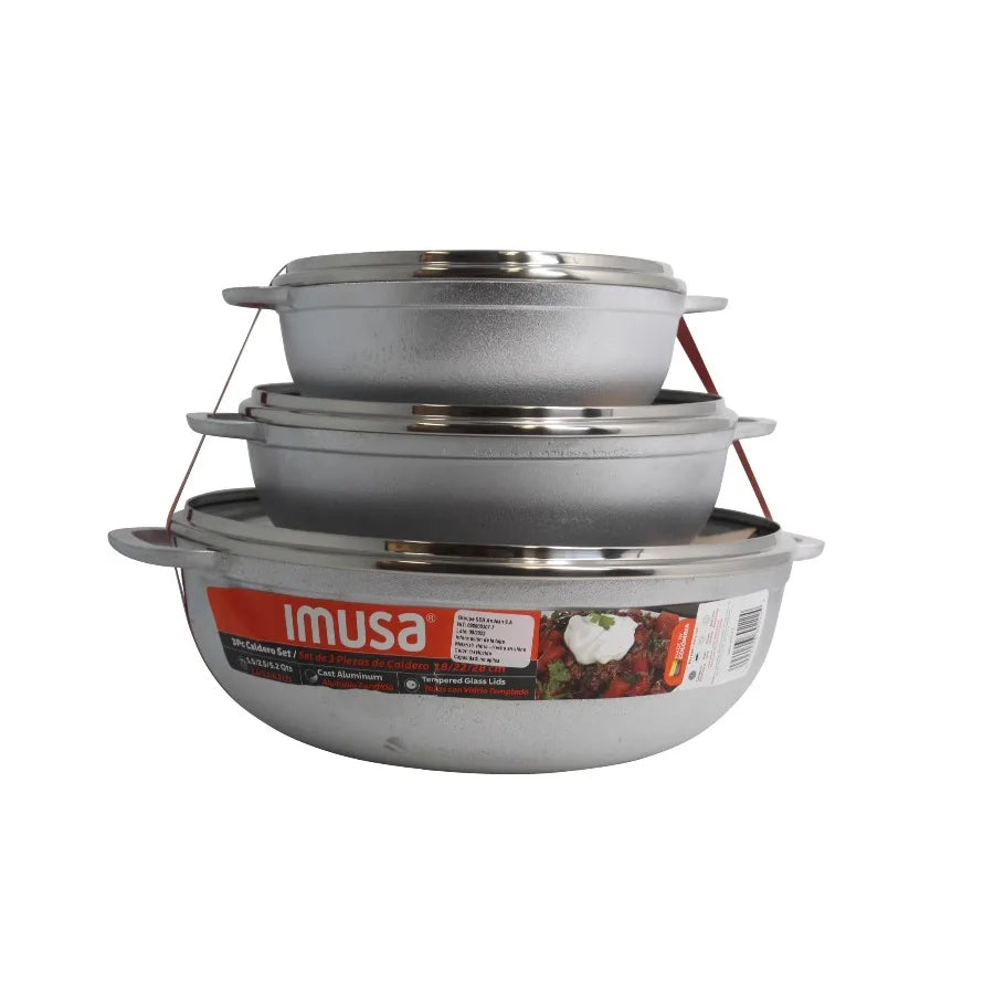 IMUSA Cast Aluminum Caldero Cookware Set With Tempered Glass Lids