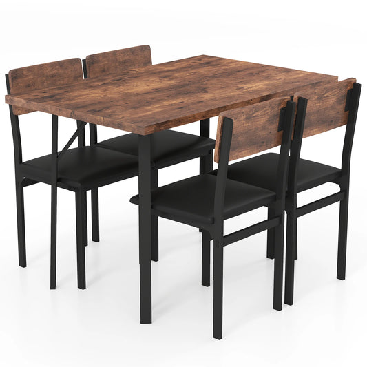 HOMASIS 5 Piece Dining Set for 4 with Wooden Tabletop