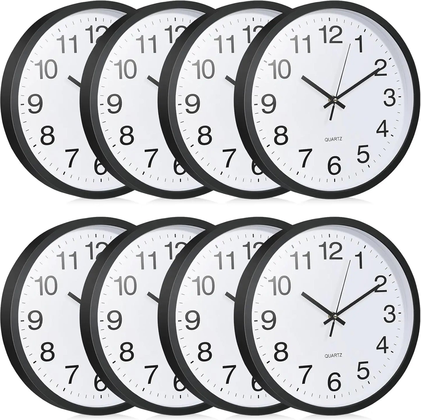 8 Pack Silent Classroom Wall Clocks Battery Operated Quartz Analog