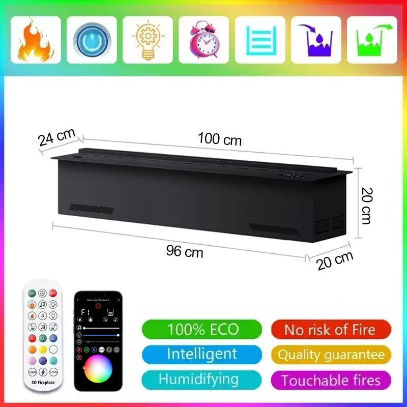 AFLYEVER Electric Water Mist Fireplace Remote Control 3D Flame Humidifier