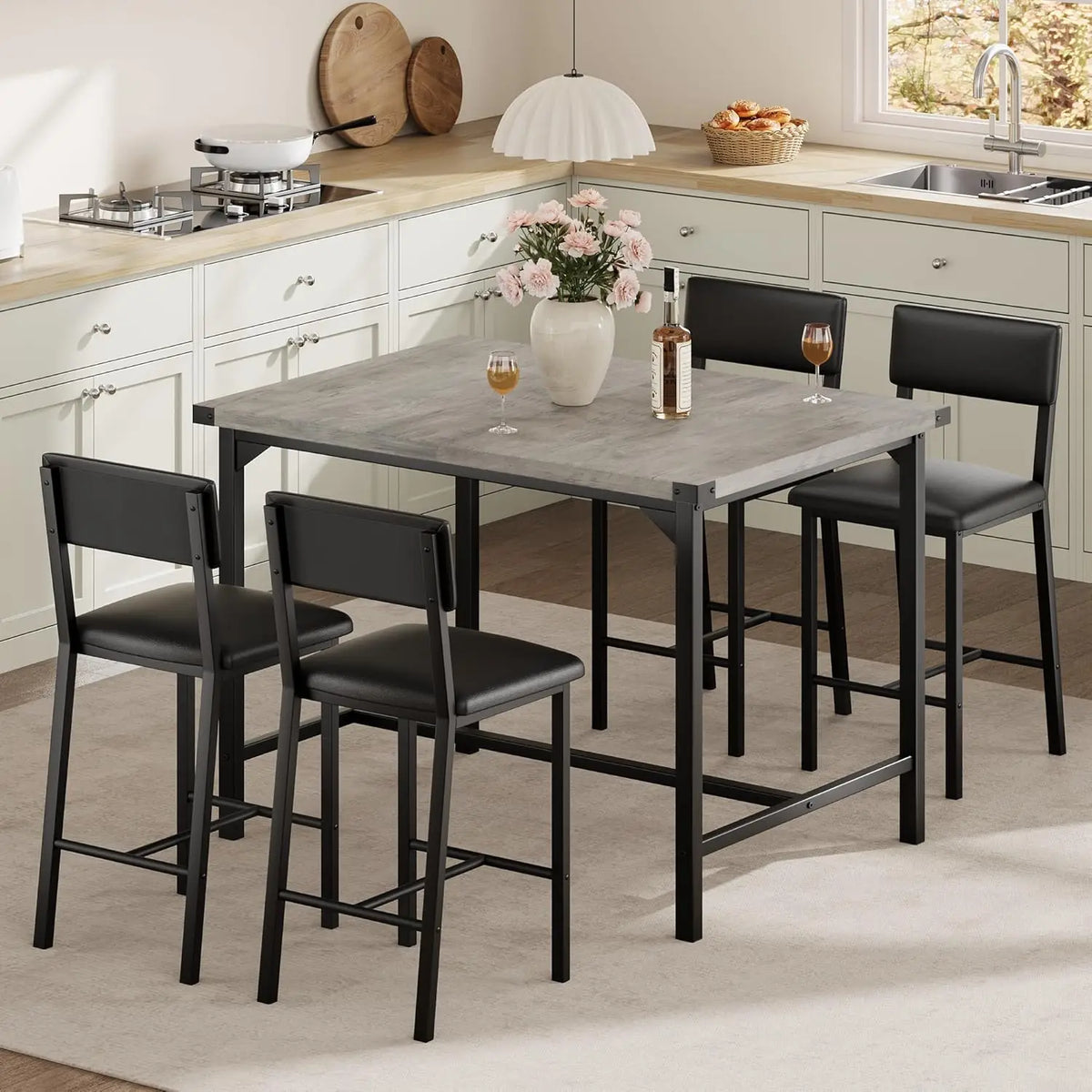 HiMISS Modern Dining Table Set with Upholstered Chairs