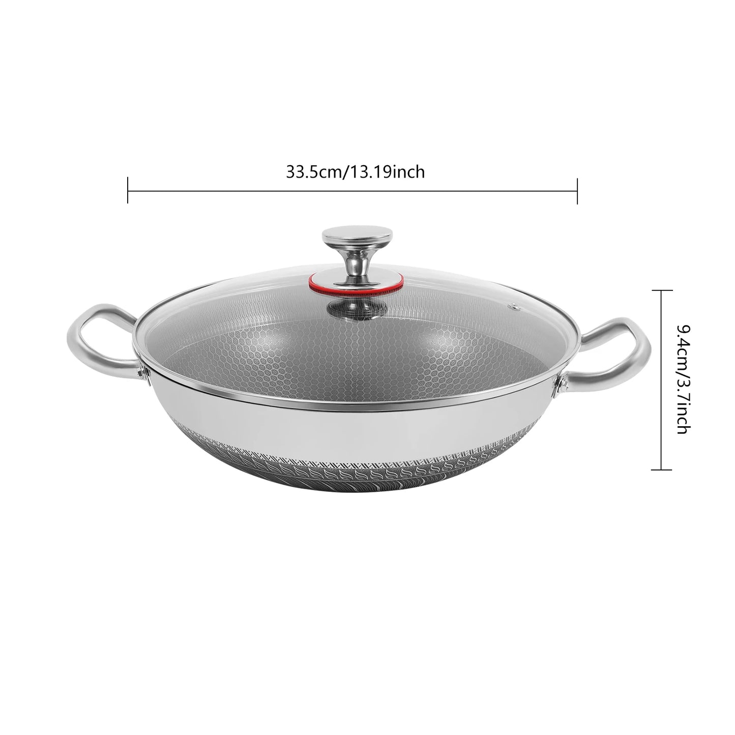 Stainless Steel Nonstick Wok Pan With Tempered Glass Lid For Open Flame