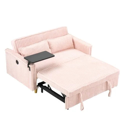 Corduroy Sofa With Pull Out Desk And Usb Port For Living Room