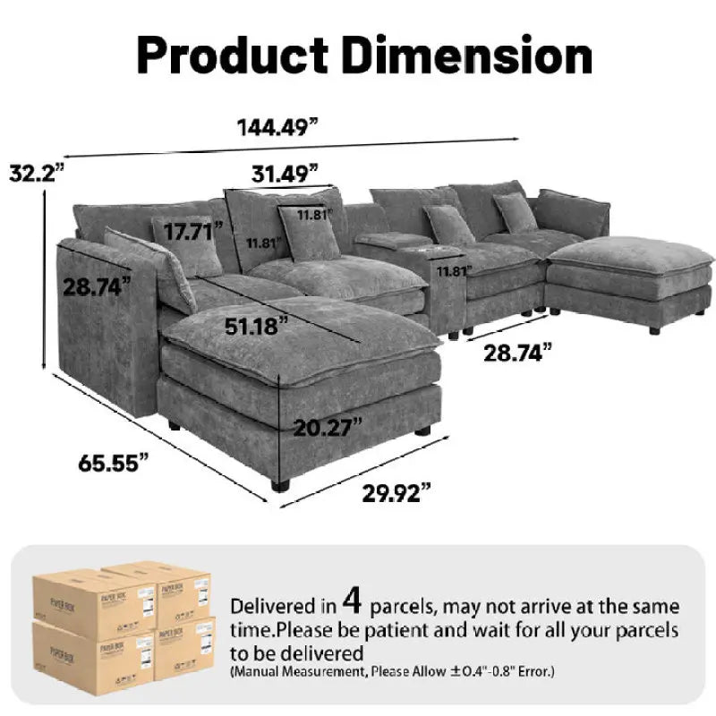 U Shaped Cloud Sofa With Storage Box And Cup Holder