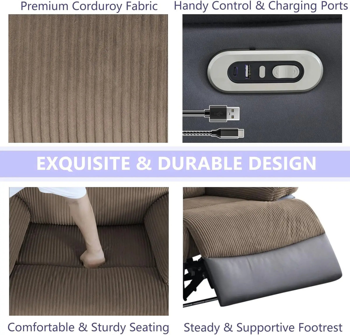 Power Recliner Loveseat With LED Lighting And Breathable Leather
