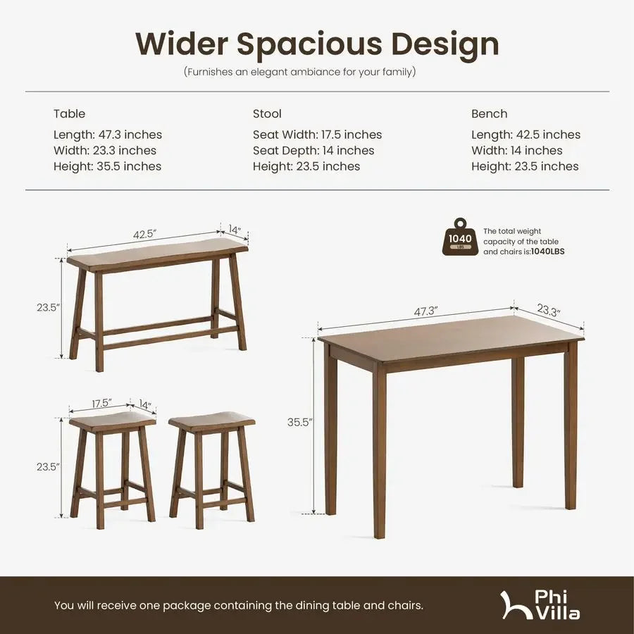 Solid Rubber Wood Counter Height Table And Chairs Set For Four Farmhouse Style