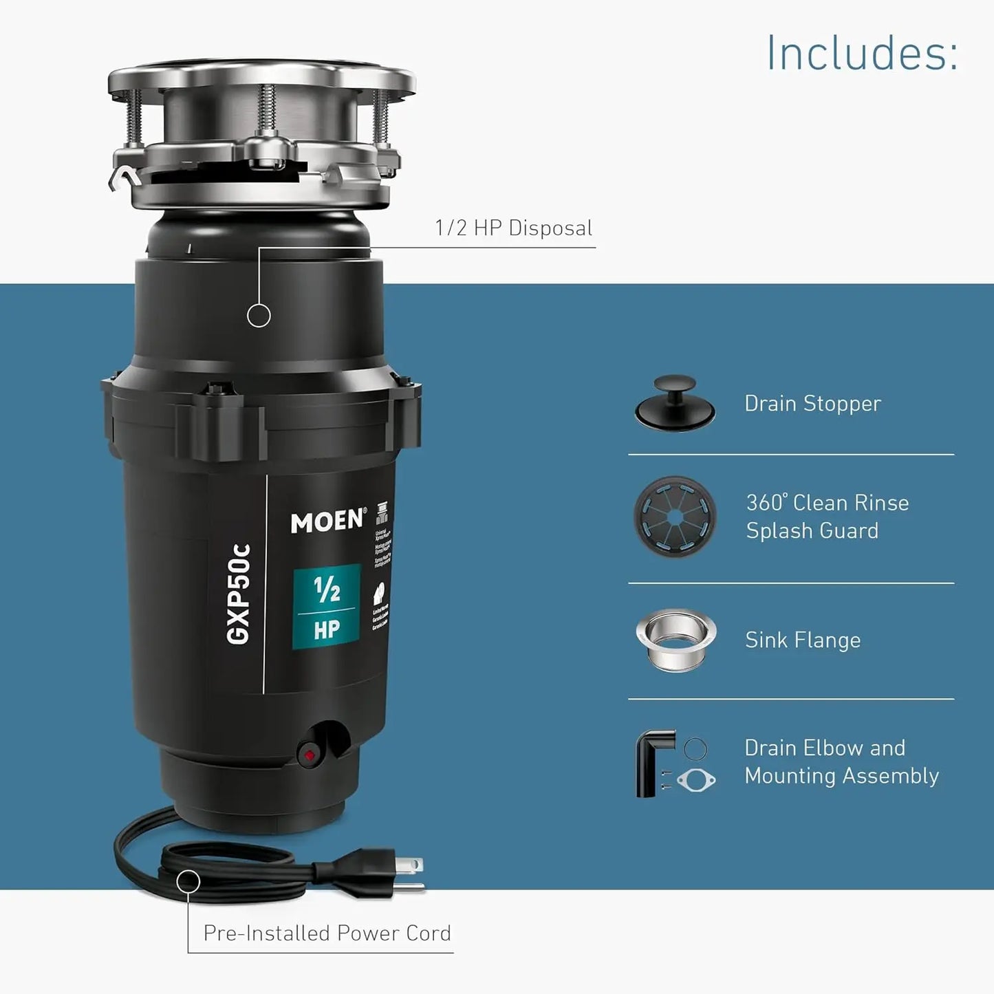 XMSJ Prep Series Pro Continuous Feed Garbage Disposal GXP50C