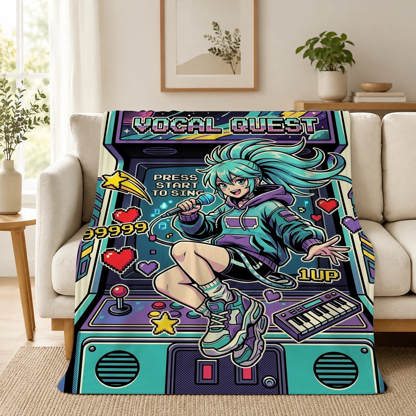 Anime Arcade Pixel Art Flannel Throw Blanket Soft Polyester Knit