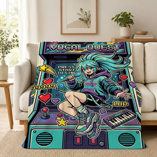Anime Arcade Pixel Art Flannel Throw Blanket Soft Polyester Knit