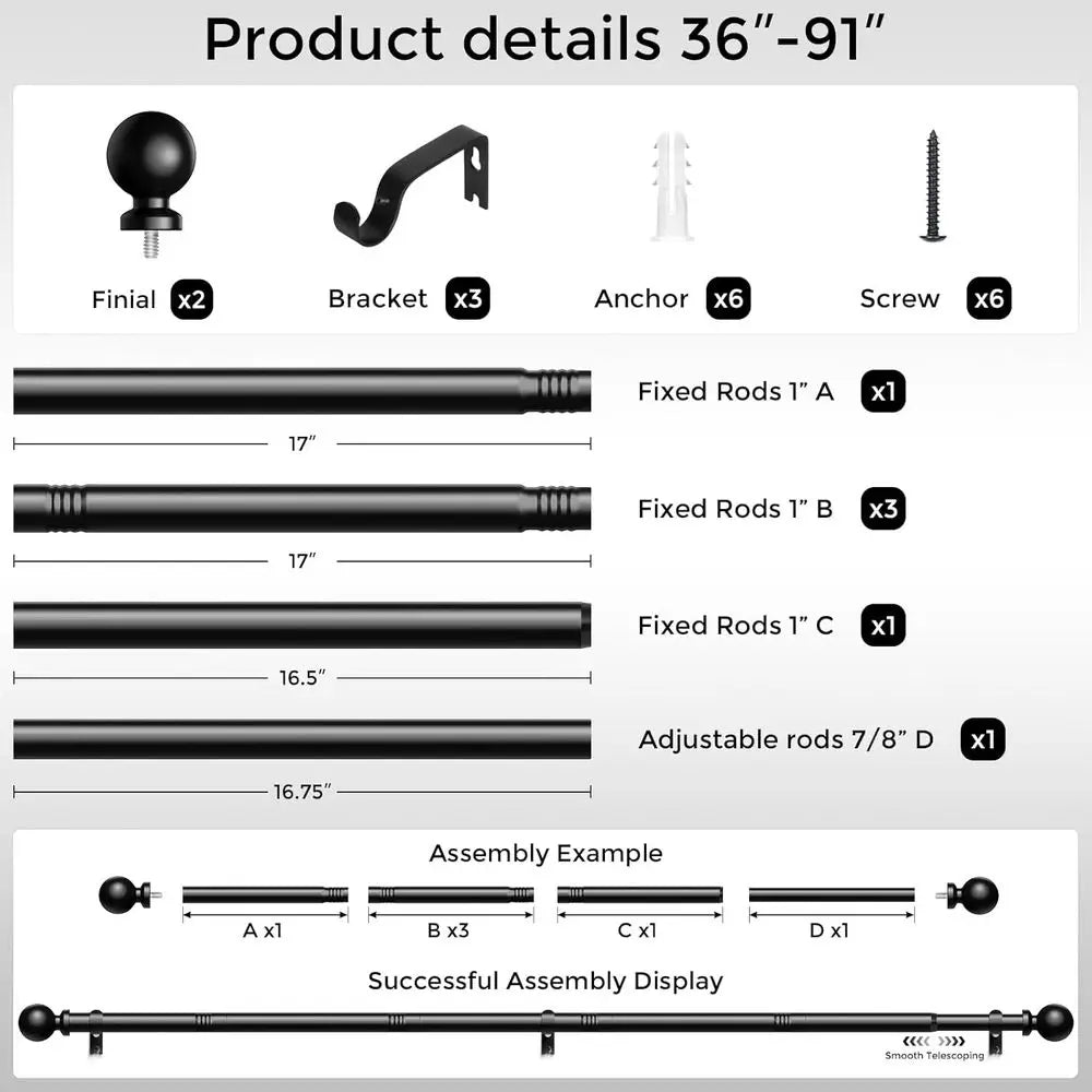 Heavy Adjustable Metal Curtain Rod For Decorative Window Treatment