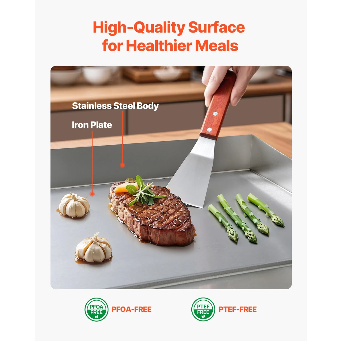 SucceBuy Commercial Electric Griddle 122-570F Stainless Steel Countertop