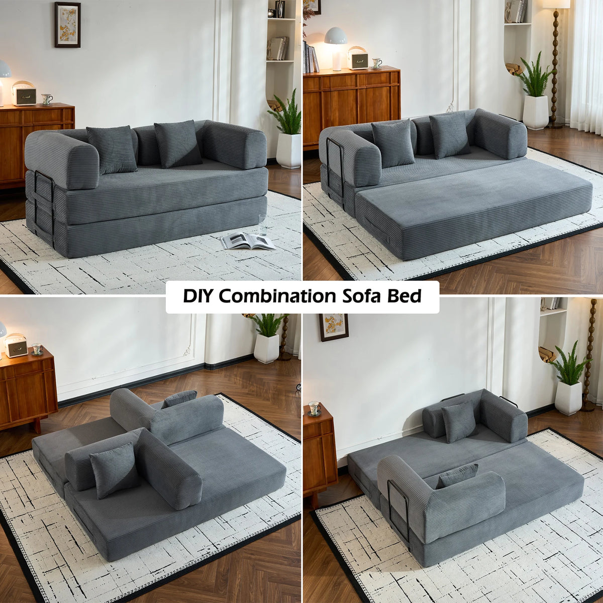 THOLASIS Convertible Folding Sofa Bed Corduroy Futon Couch Loveseat