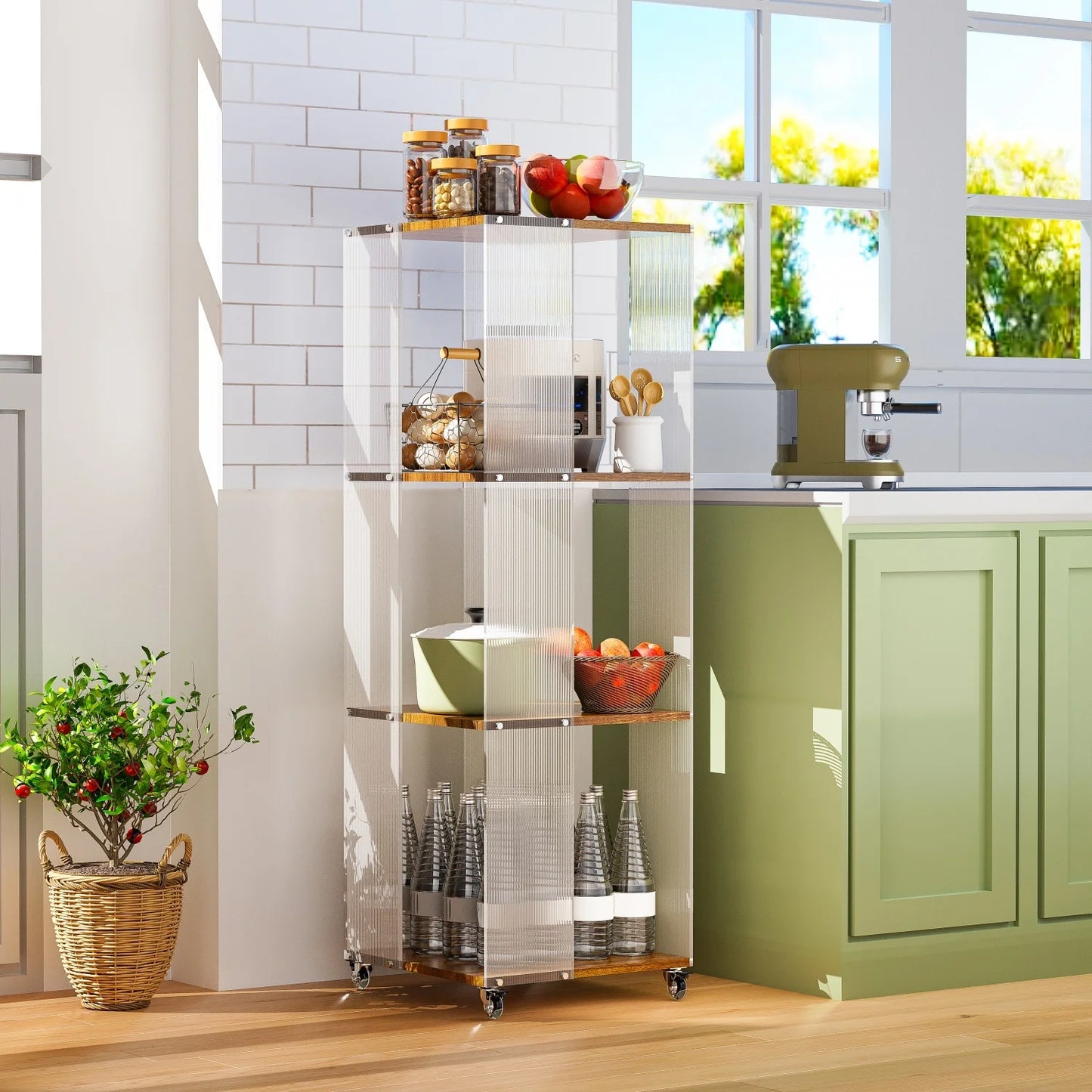 4 Tier Storage Bookshelf On Wheels With Acrylic Panels