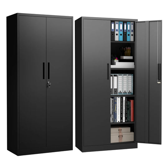 Metal Locking Garage Storage Cabinet With Doors And Shelves