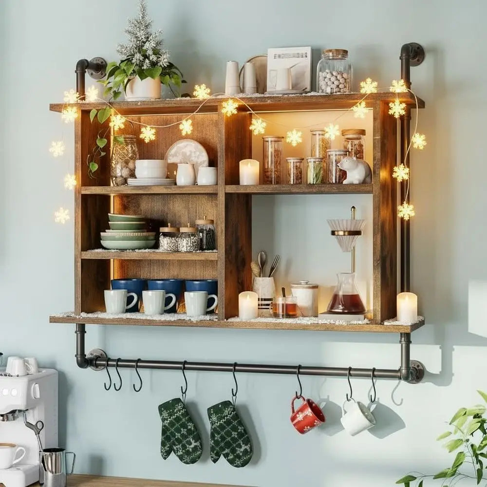 4-Tier Industrial Pipe Wall Mount Shelves With Dimmable RGB LED