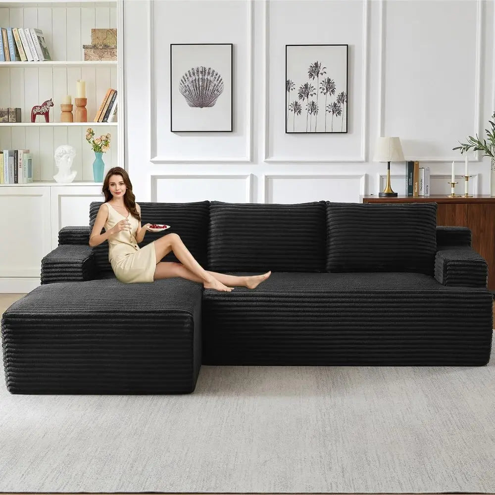 Corduroy Memory Foam L Shape Sectional Sofa Living Room