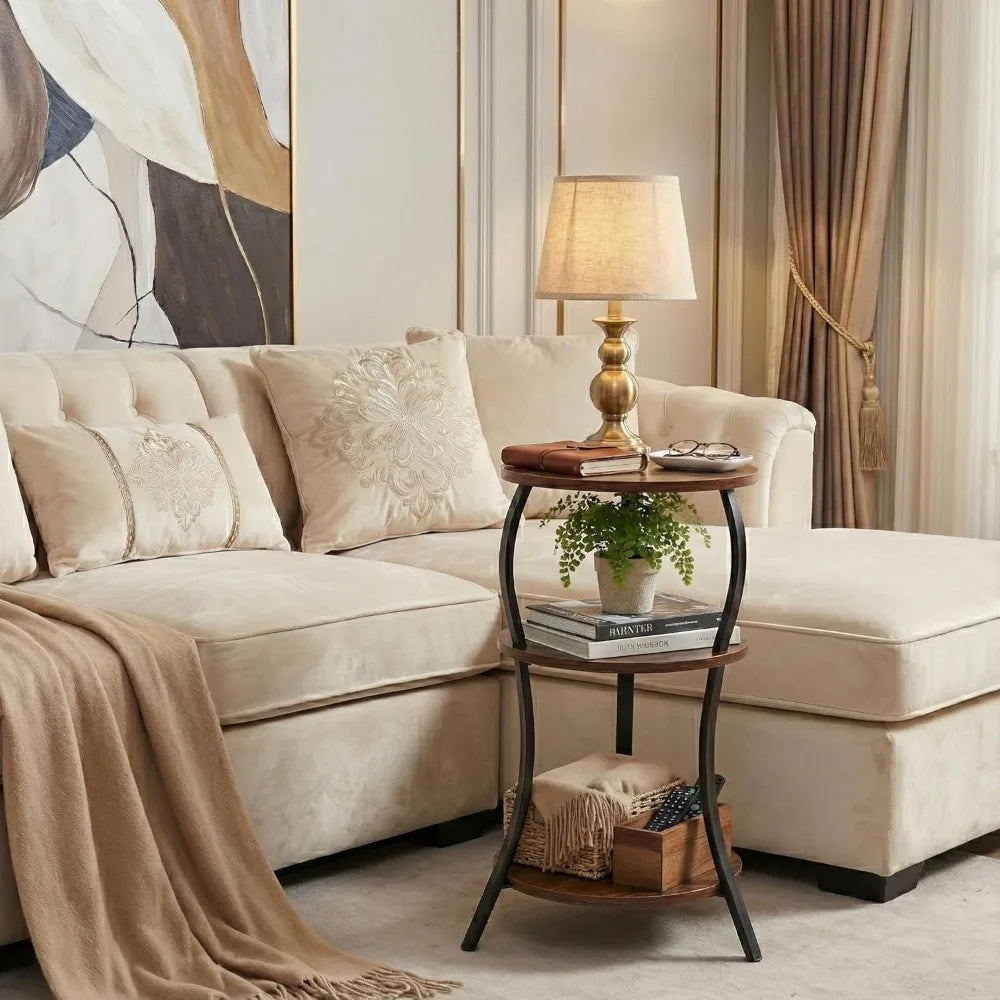 NBVCX Three Tier Round Side Table for Living Room Spaces