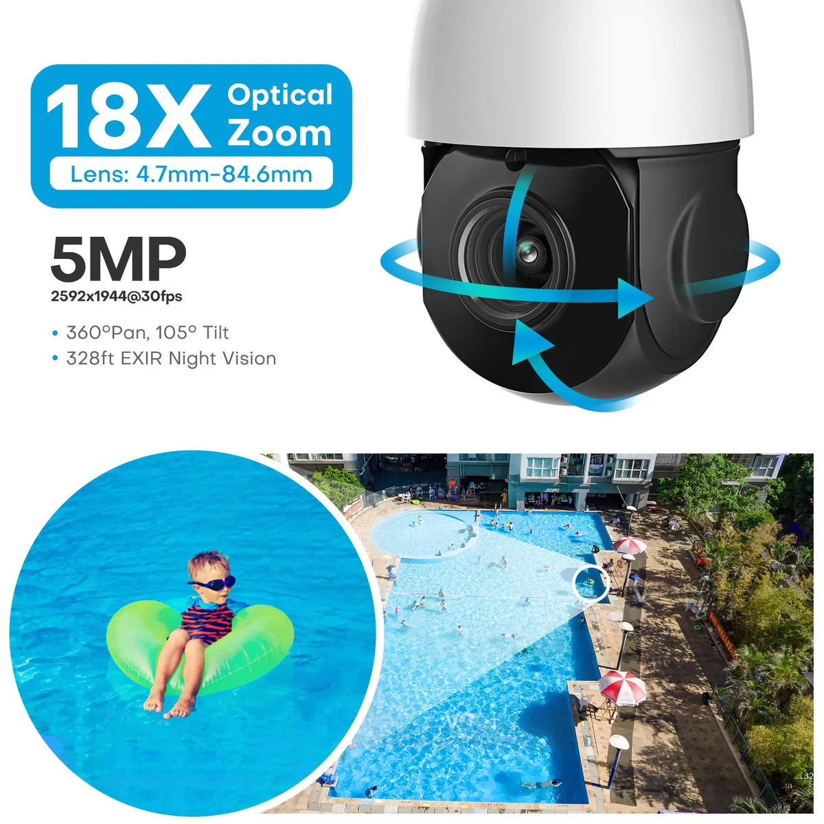 ASMIWO Hikvision Compatible 5MP PTZ PoE IP Security Camera