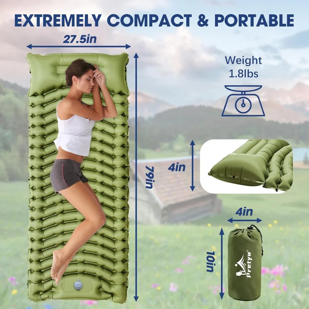 NBVCX Ultralight Inflatable Sleeping Pad With Pillow For Camping And Backpacking