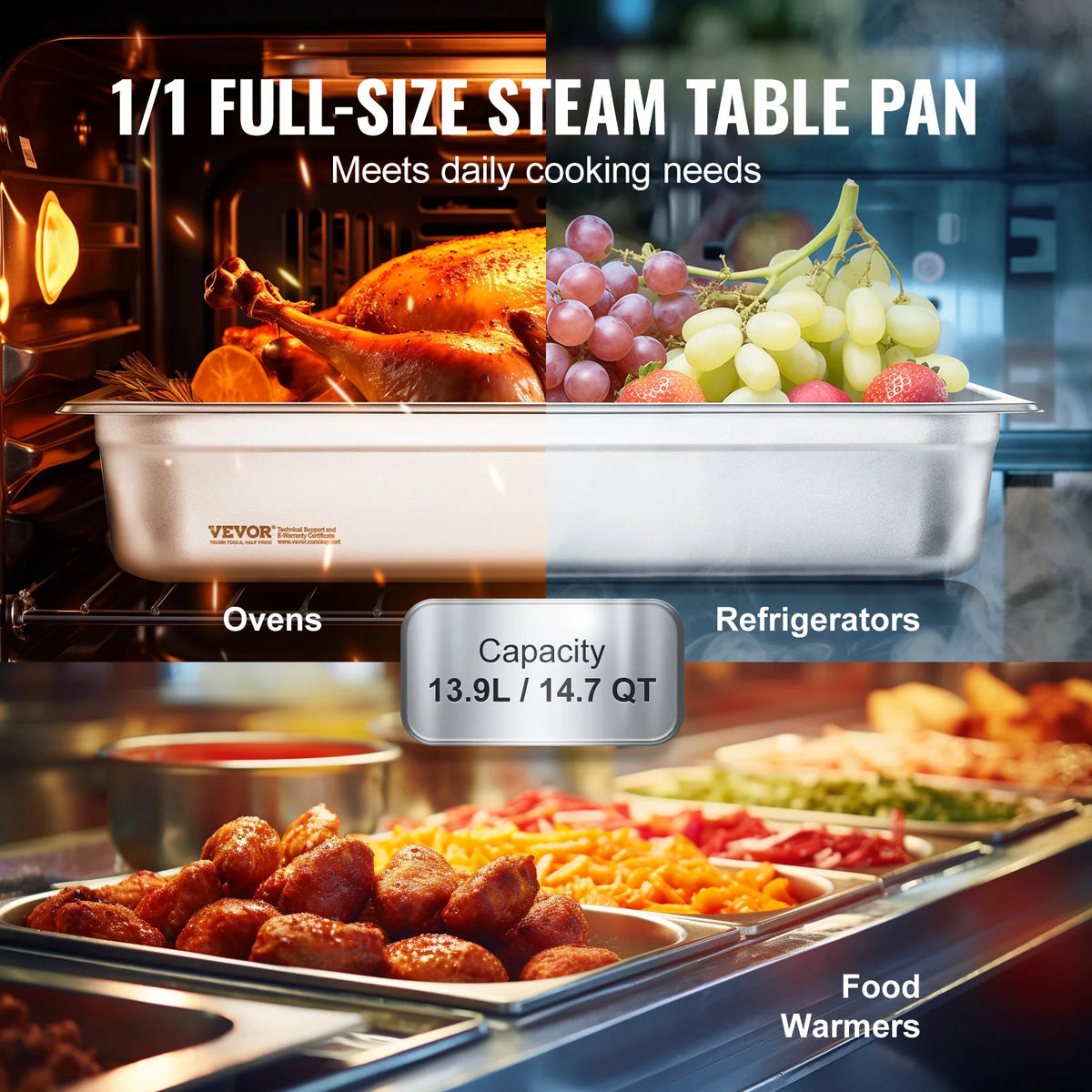 SucceBuy Four Pack Stainless Steel Steam Table Pans With Lids