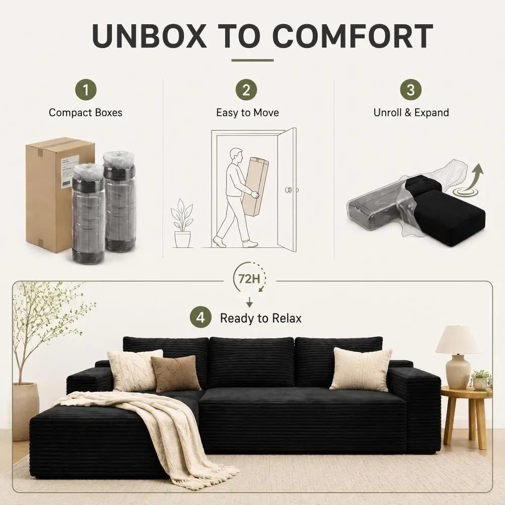 Modern Upholstered Cloud Sectional Sofa With L Shaped Chaise