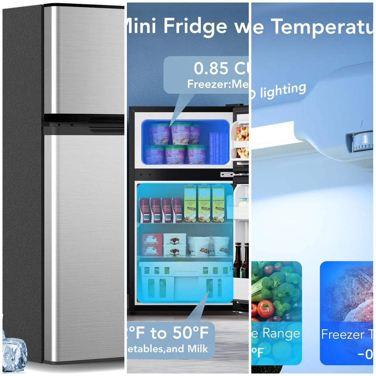 XMSJ 3.2 Cu Ft Mini Fridge with Freezer Two-Door Compact